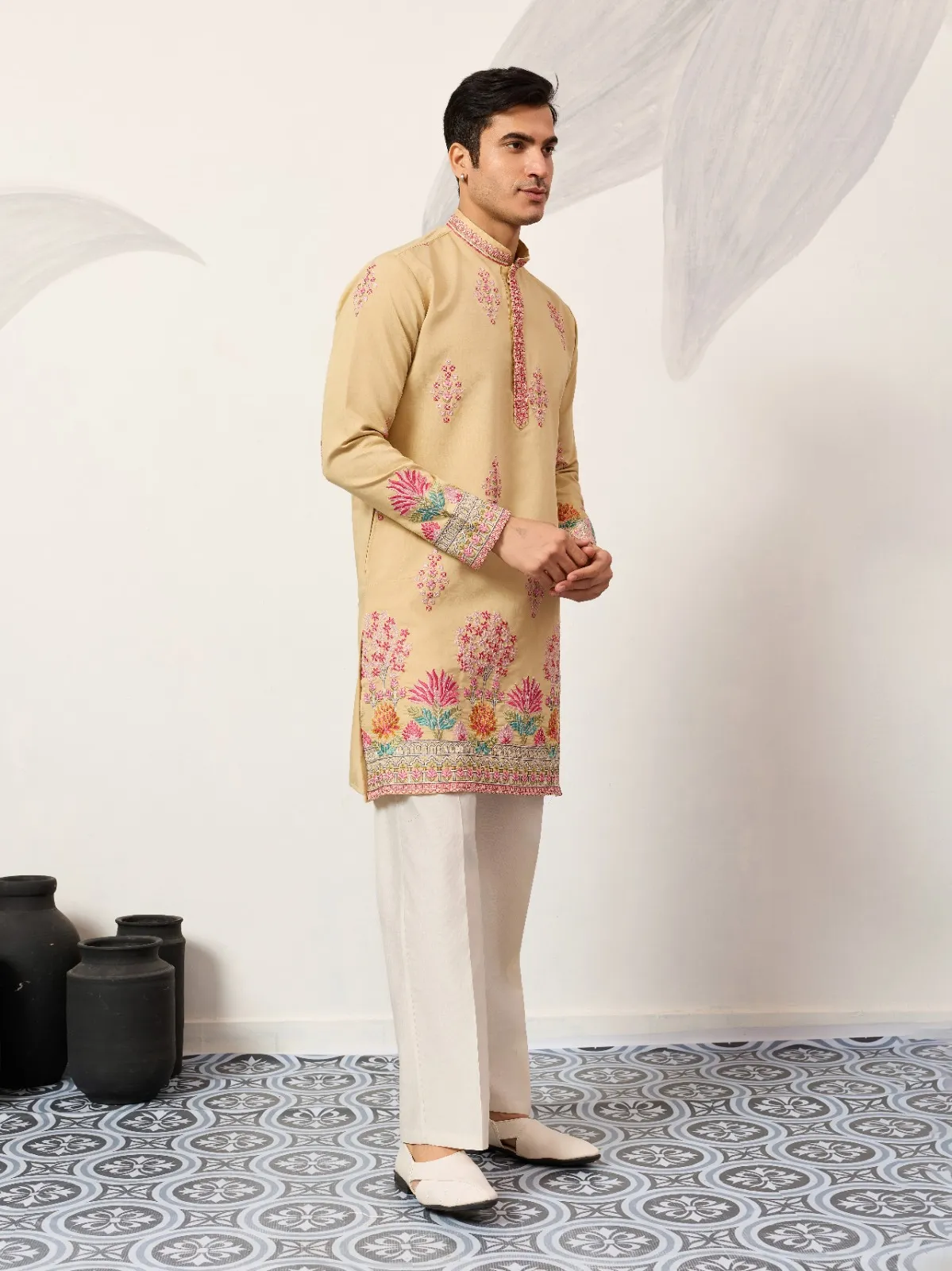 Haldi Special Yellow Men Embroidery Kurta