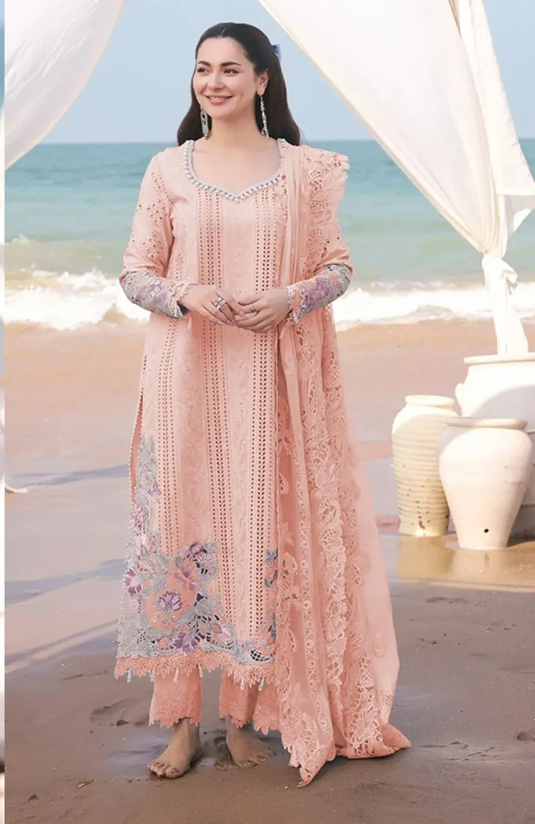 Hania Amir Cotton Dress Material Peach