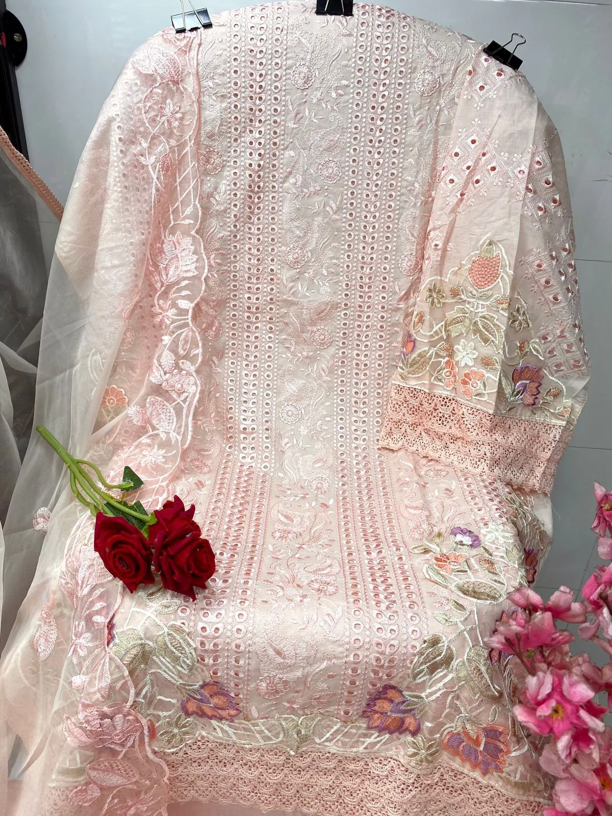 Hania Amir Cotton Dress Material Peach