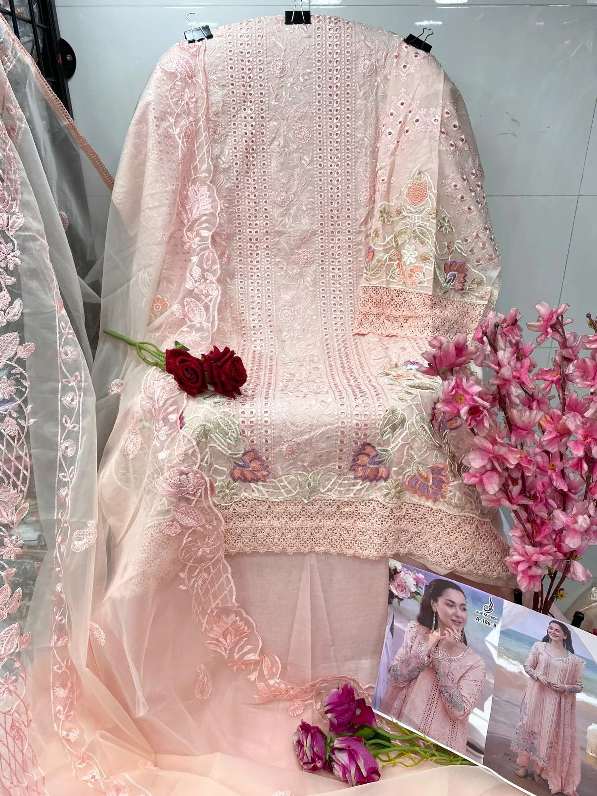 Hania Amir Cotton Dress Material Peach