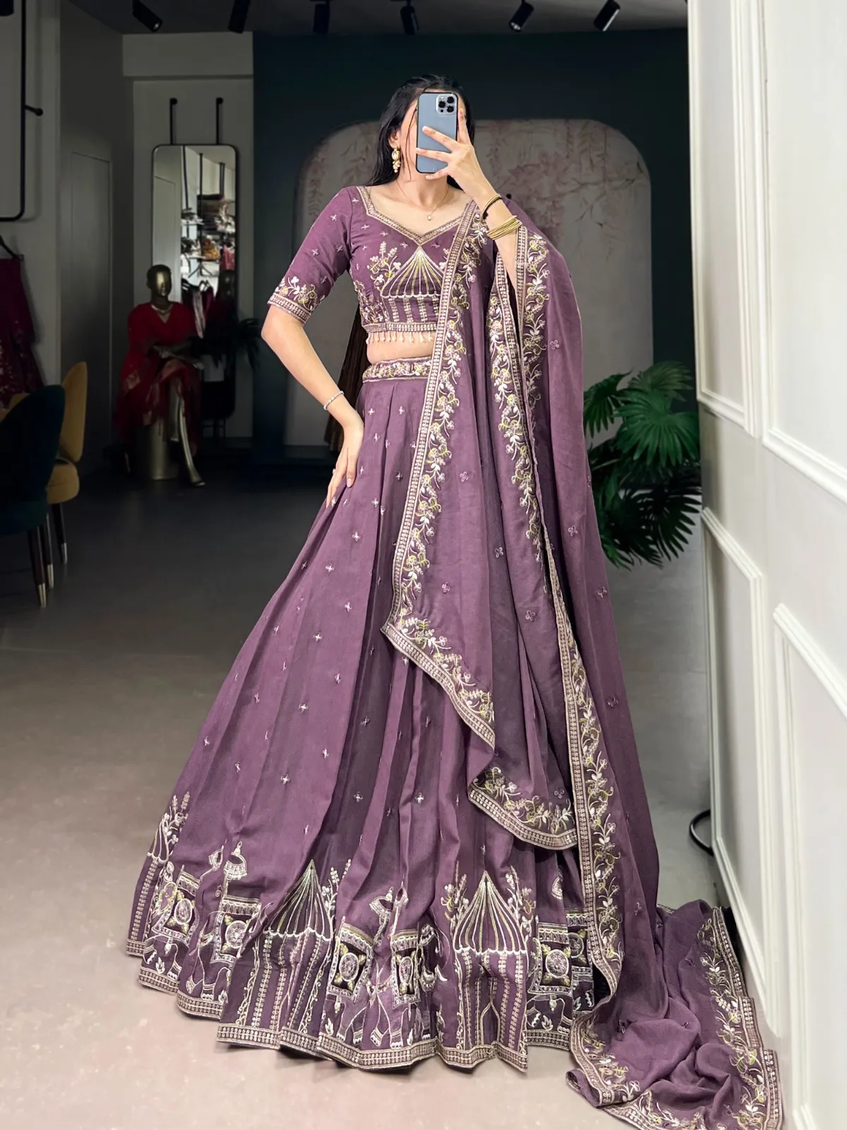 Lavander Bridesmaid Embroidery Lehenga Blouse
