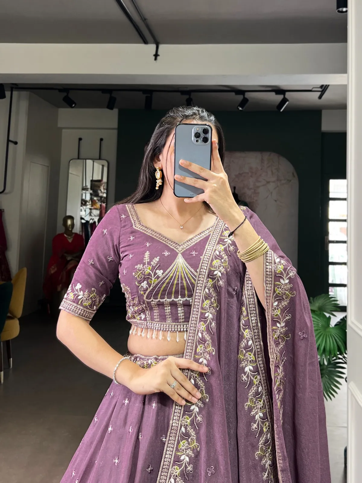 Lavander Bridesmaid Embroidery Lehenga Blouse