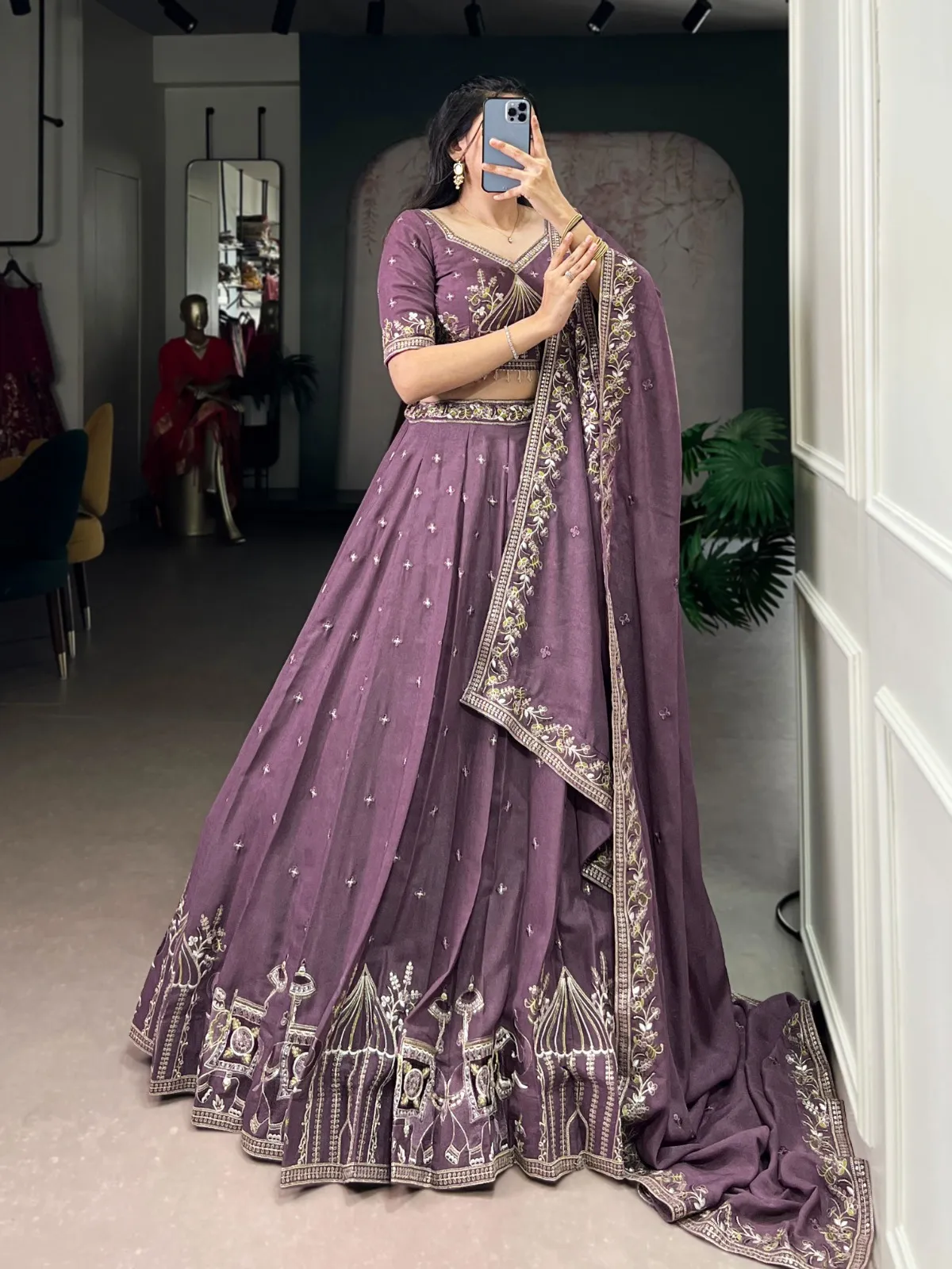Lavander Bridesmaid Embroidery Lehenga Blouse