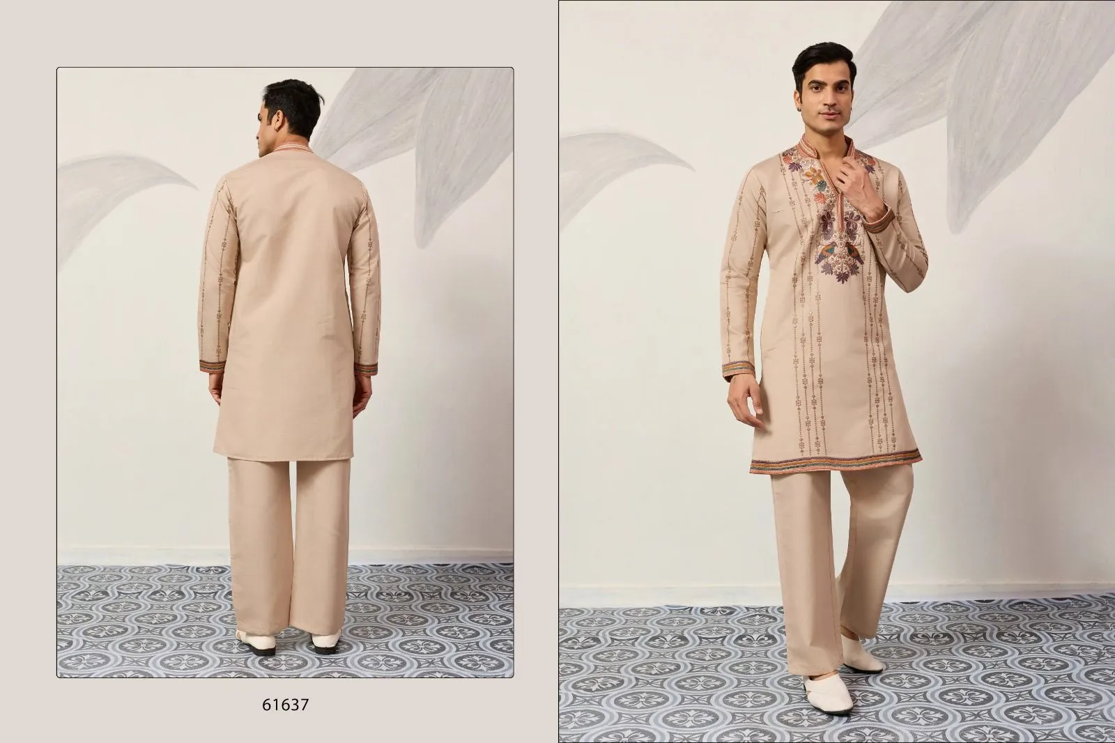 Light Brown Embroidery Mens Kurta Set