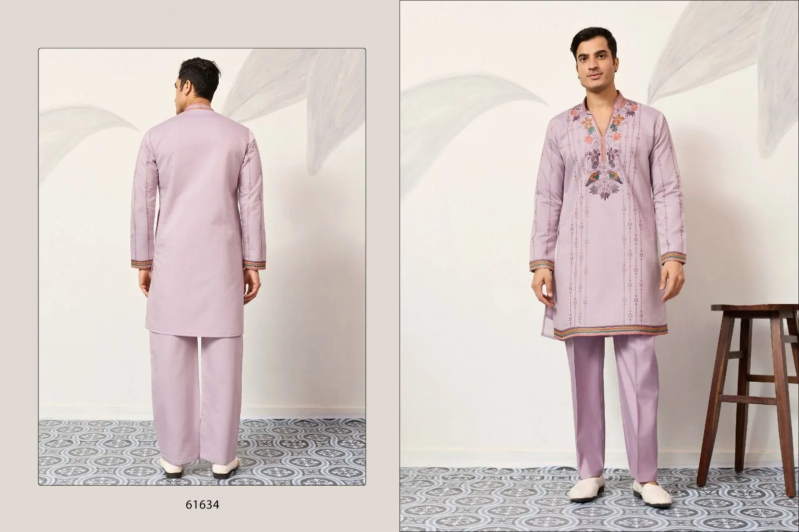 Light Purple Mens Embroidery Kurta Set