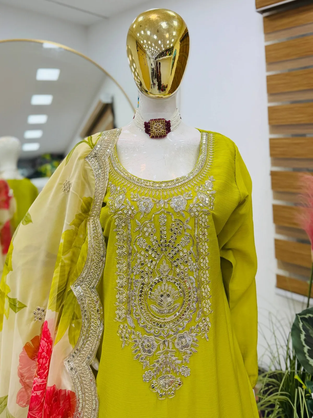 Lime Floral Salwar Plazzo Suit | Pakistani Dresses