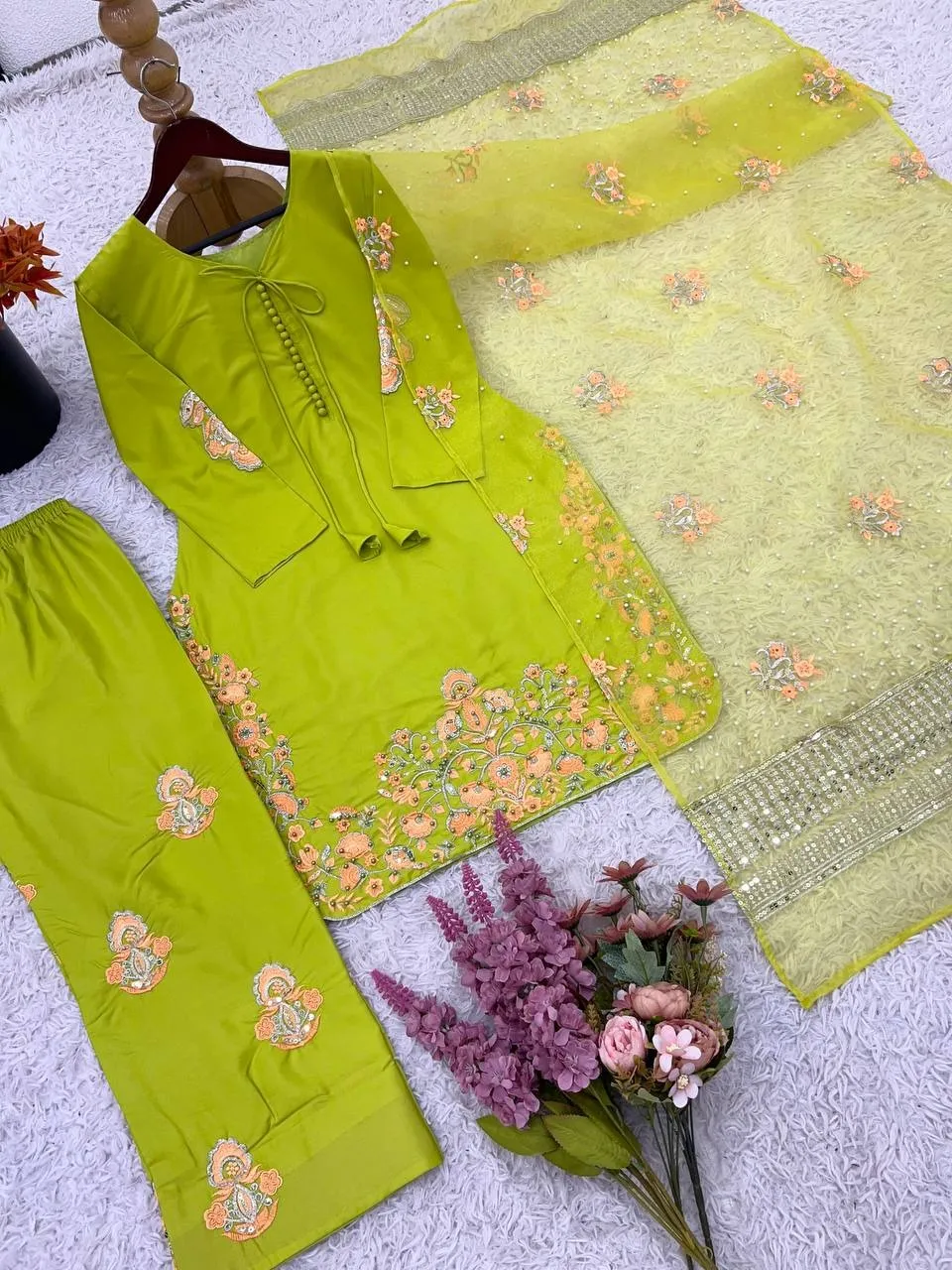 Lime Green Pakistani Farshi Dress