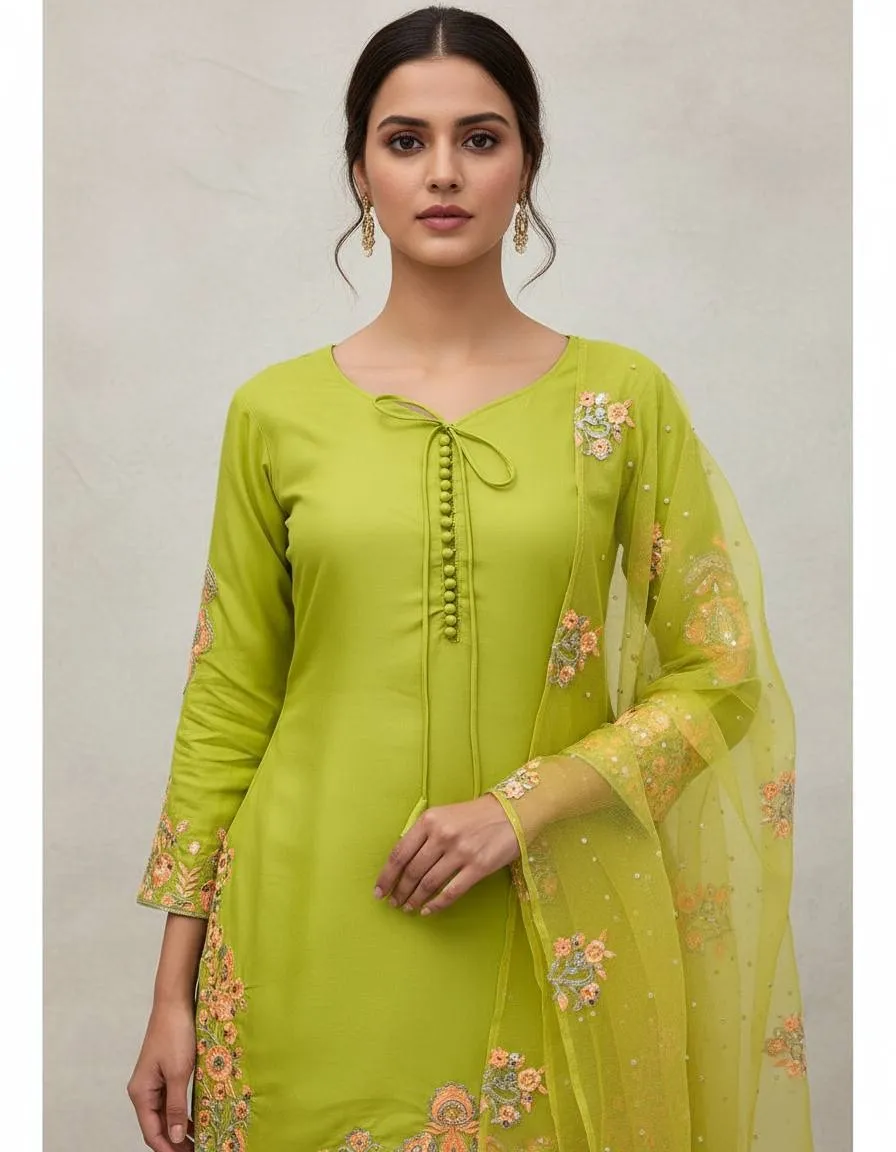 Lime Green Pakistani Farshi Dress