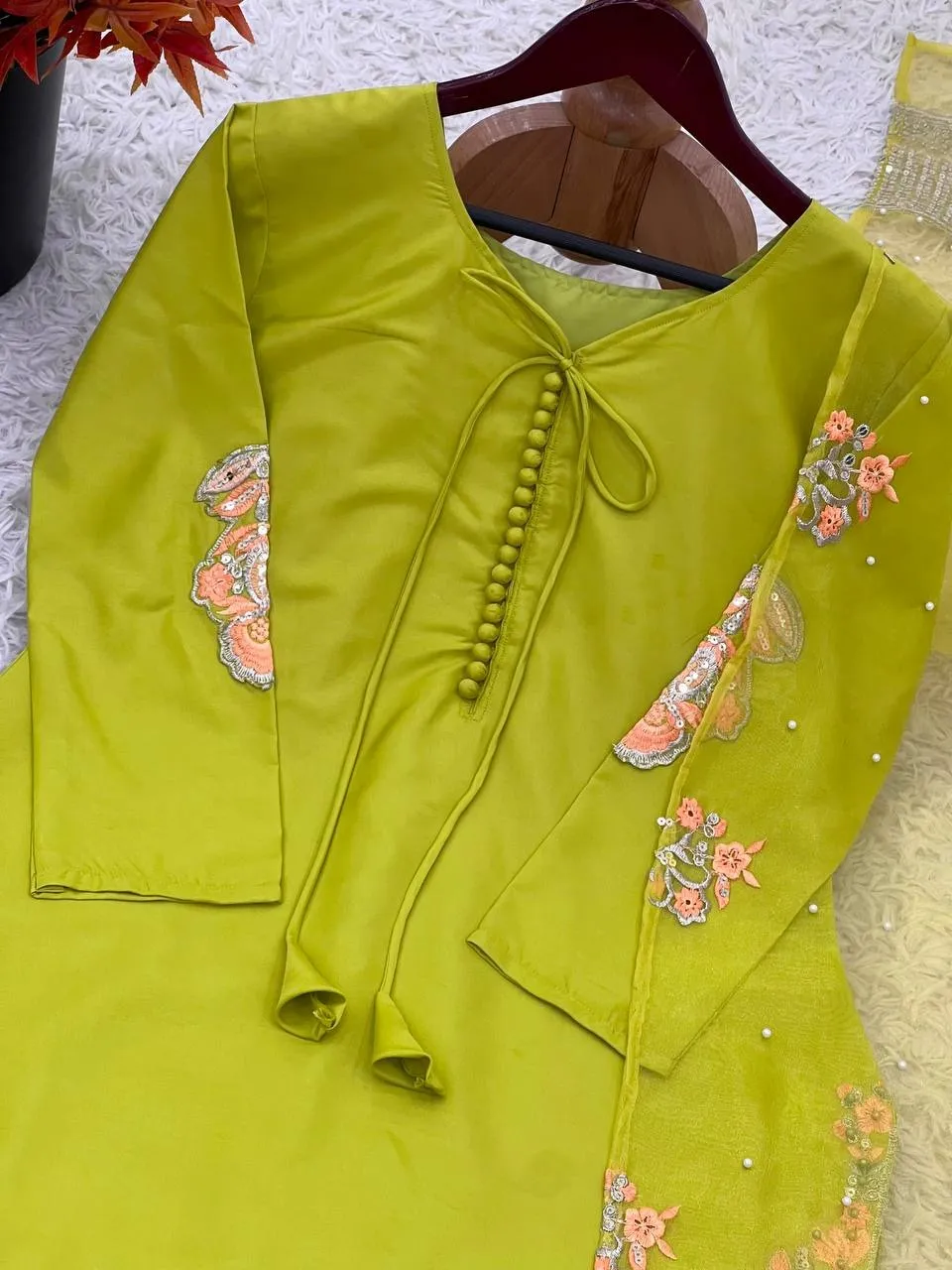 Lime Green Pakistani Farshi Dress