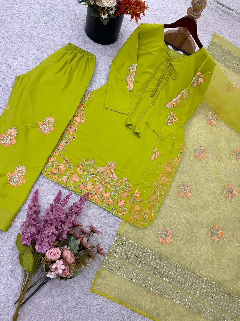 Lime Green Pakistani Farshi Dress