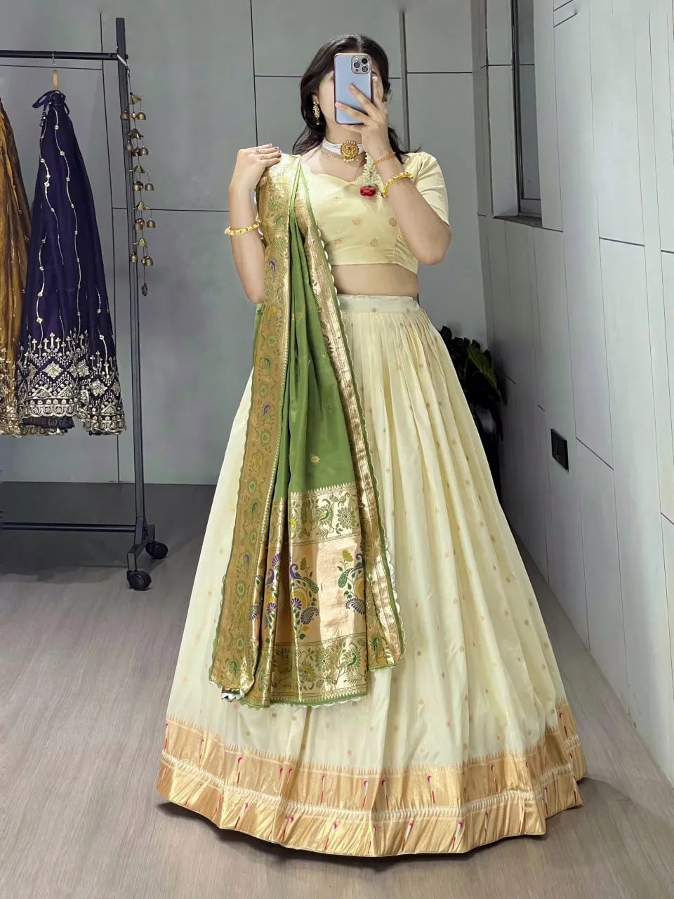 Marathi Girl Special Cream Pathani Lehenga
