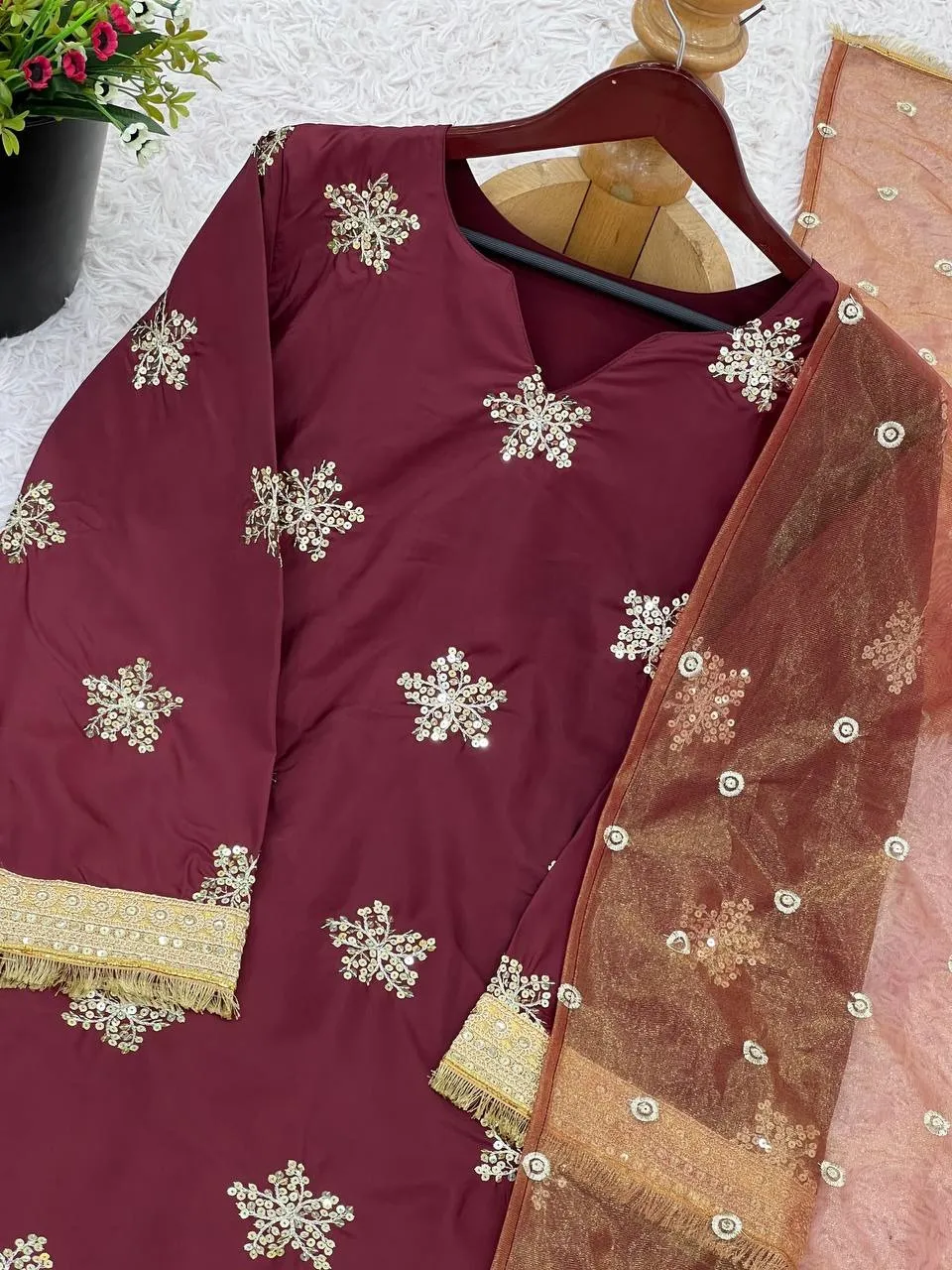 Maroon Embroidery Farsi Salwar Suit Under 1000