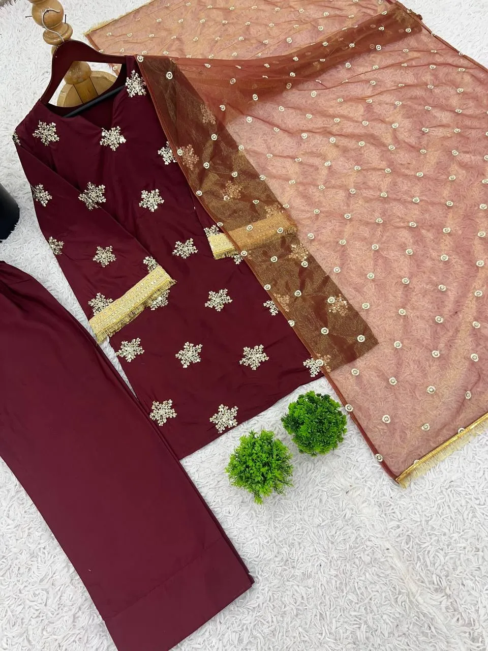 Maroon Embroidery Farsi Salwar Suit Under 1000