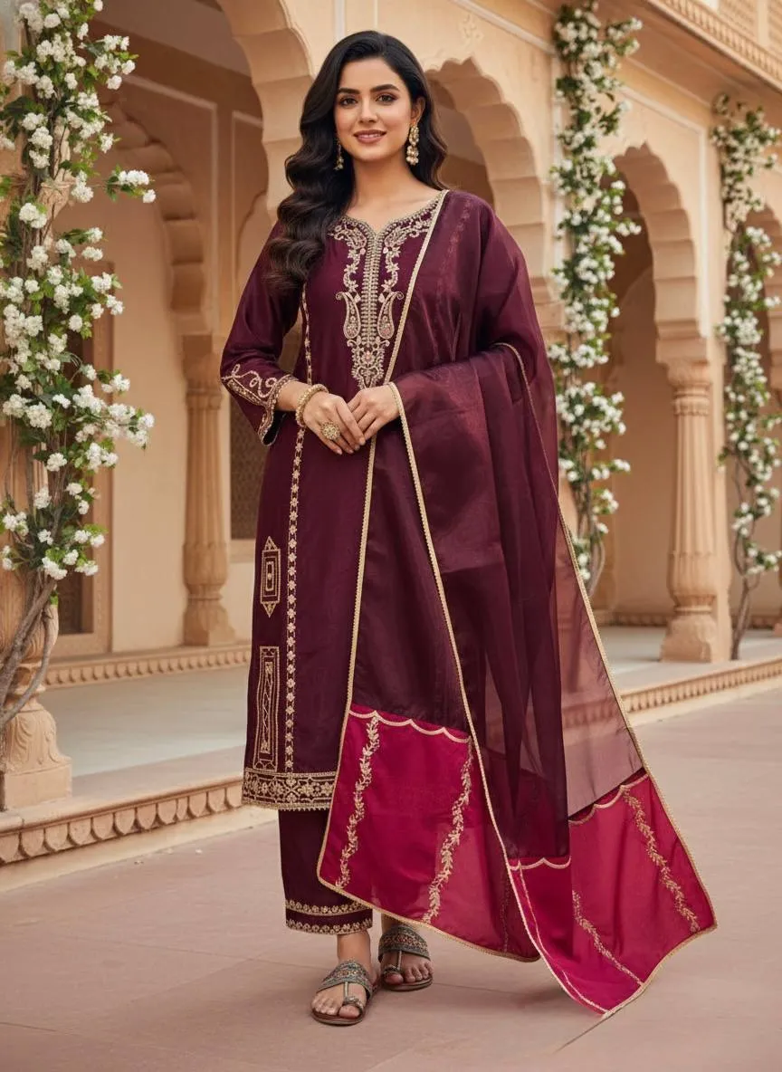 Violet Pakistani Plazzo Salwar Suit