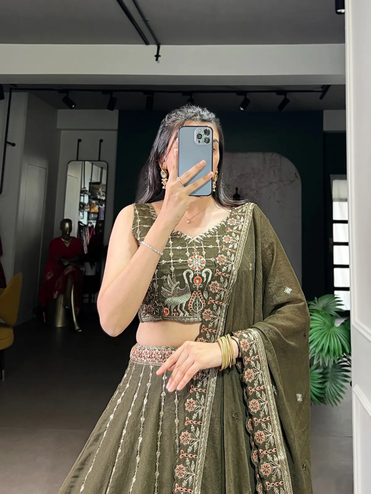 Mehendi Green Bridesmaid Embroidery Lehenga
