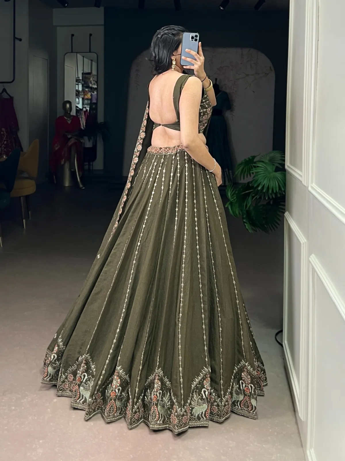 Mehendi Green Bridesmaid Embroidery Lehenga