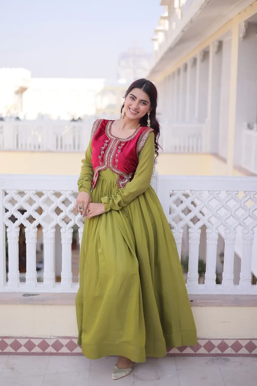 Mehendi Green Gown with Jacket Design