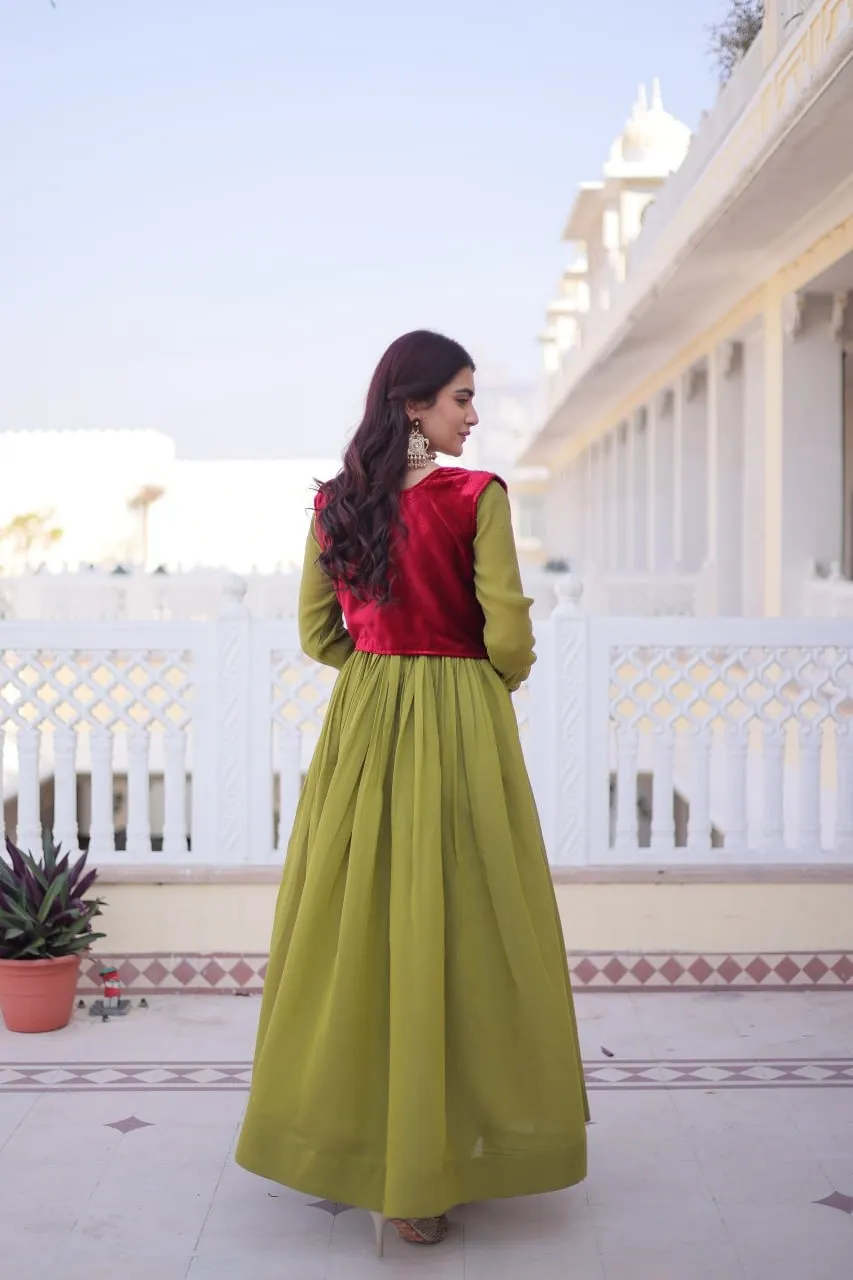 Mehendi Green Gown with Jacket Design