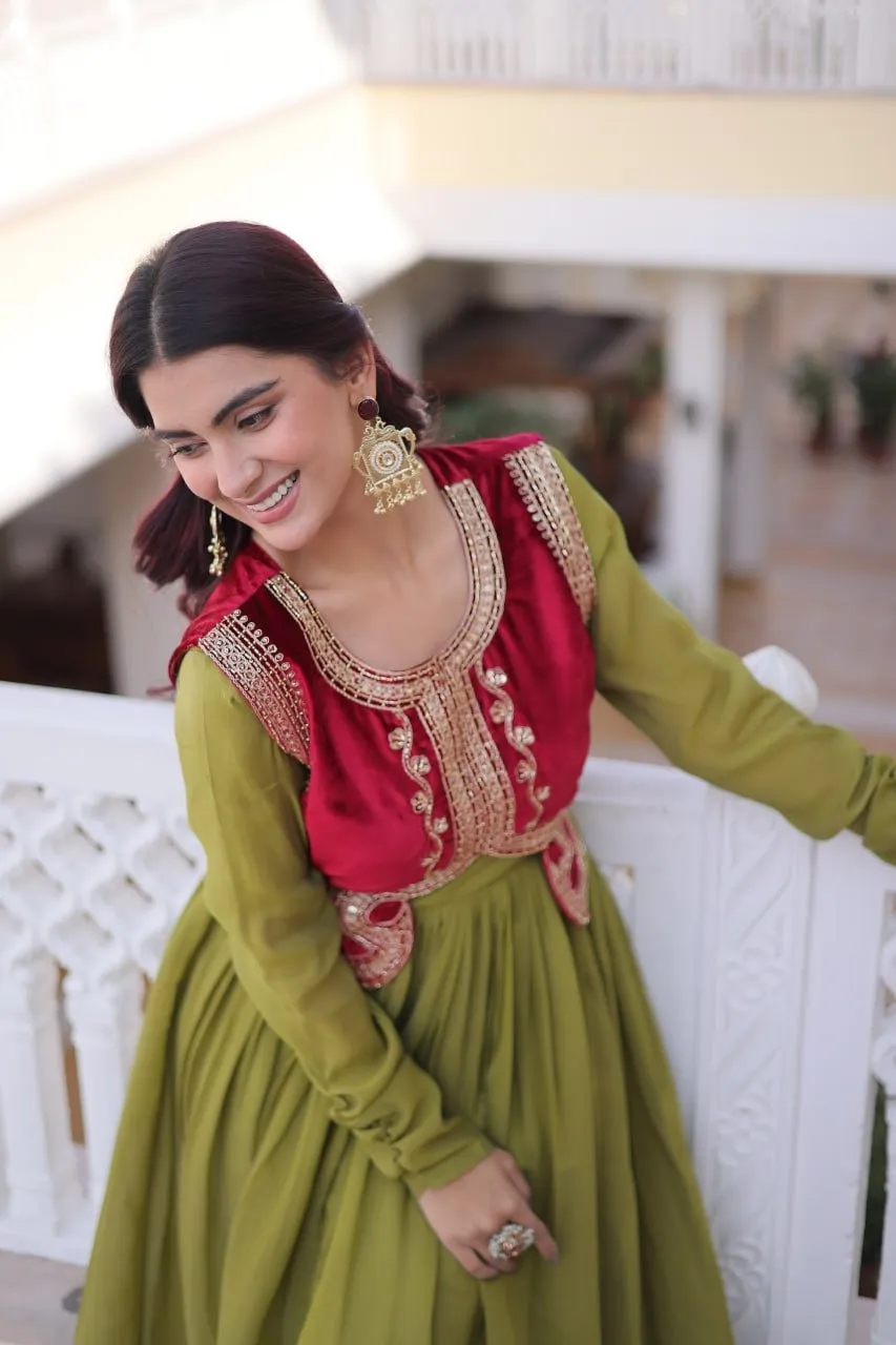 Mehendi Green Gown with Jacket Design