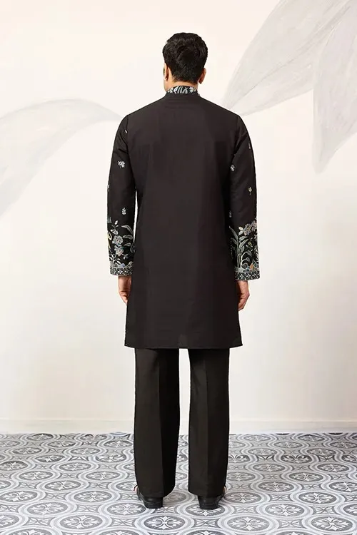 Men Black Ethnic Wedding Kurta Pajama