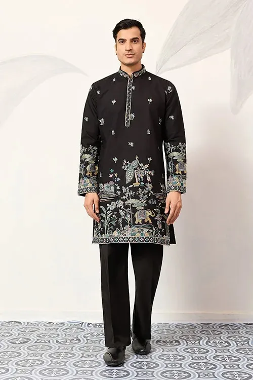Men Black Ethnic Wedding Kurta Pajama