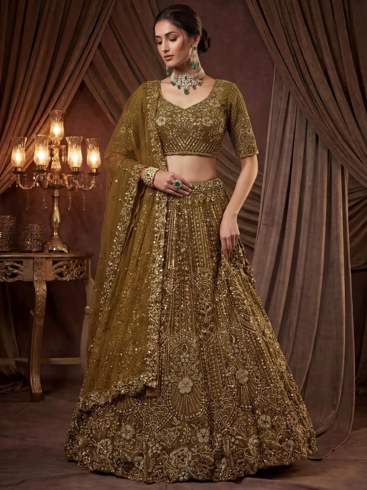 Mustard Color Handwork Bridal Lehenga