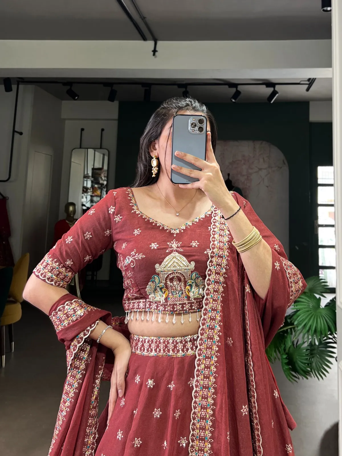 Orange Peacock Embroidery Bridesmaid Lehenga