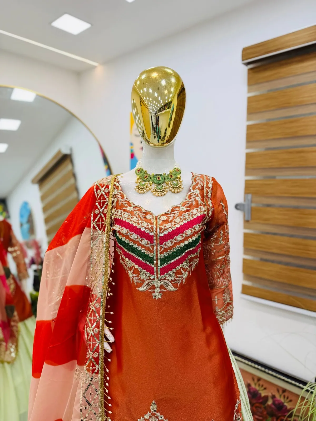 Pakistani Style Orange Skirt Suit