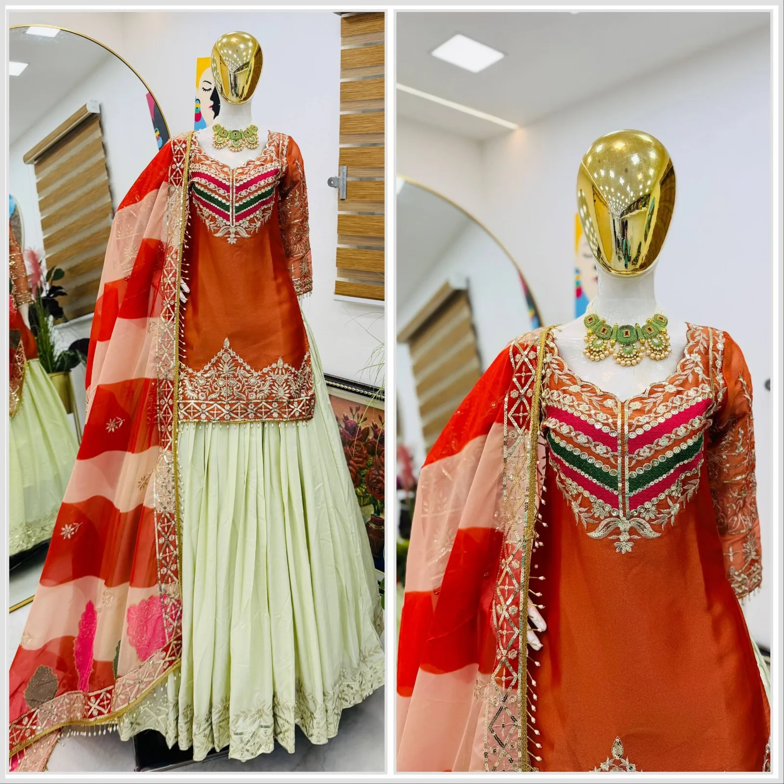 Pakistani Style Orange Skirt Suit