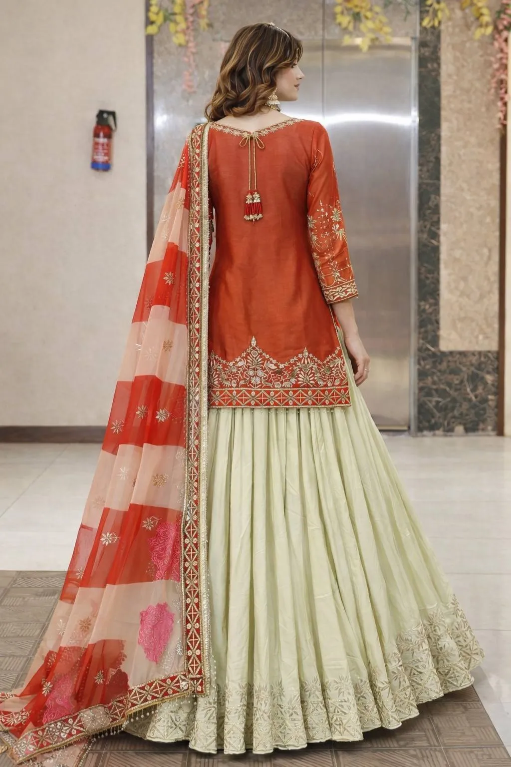 Pakistani Style Orange Skirt Suit