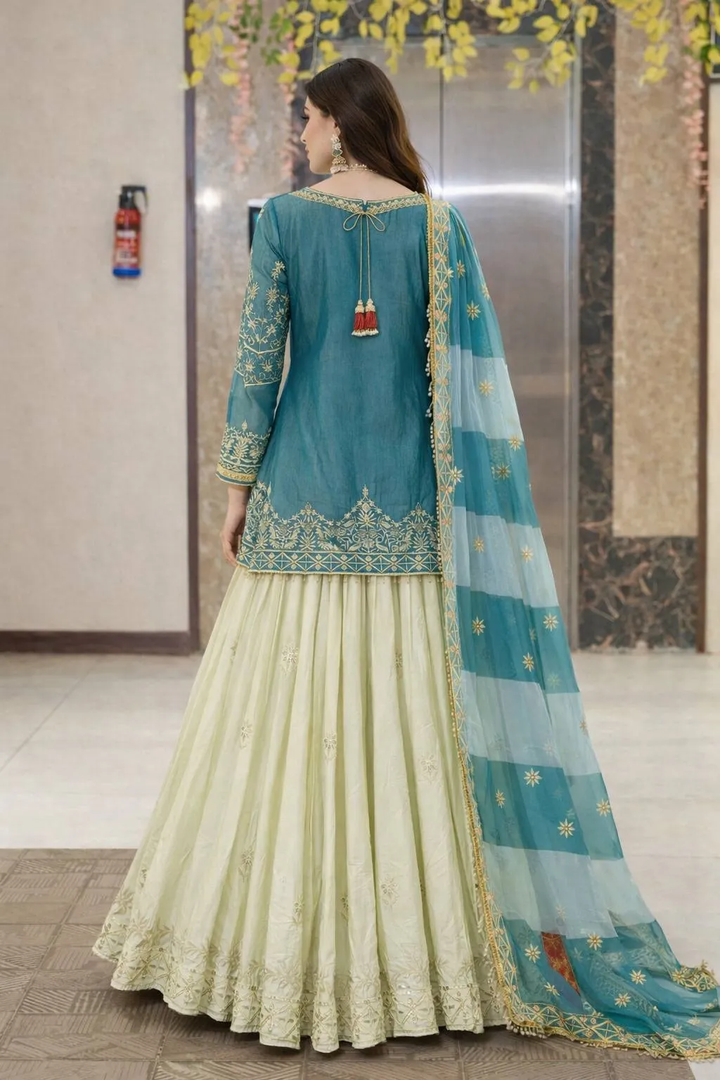 Pakistani Style Sky Blue Skirt Suit