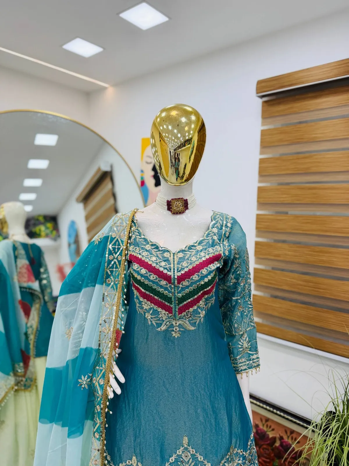 Pakistani Style Sky Blue Skirt Suit