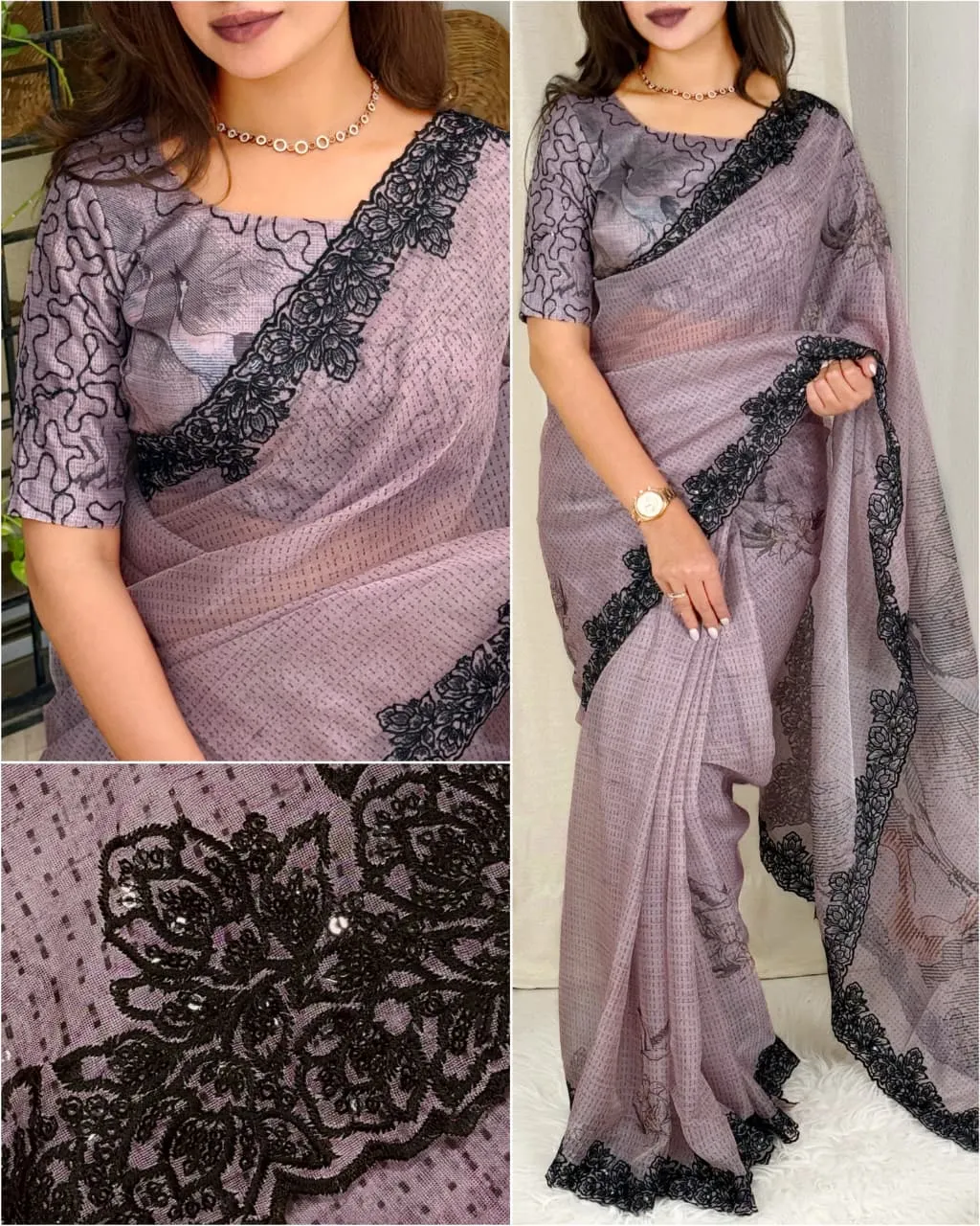 Party Organza Saree with Sequence Border