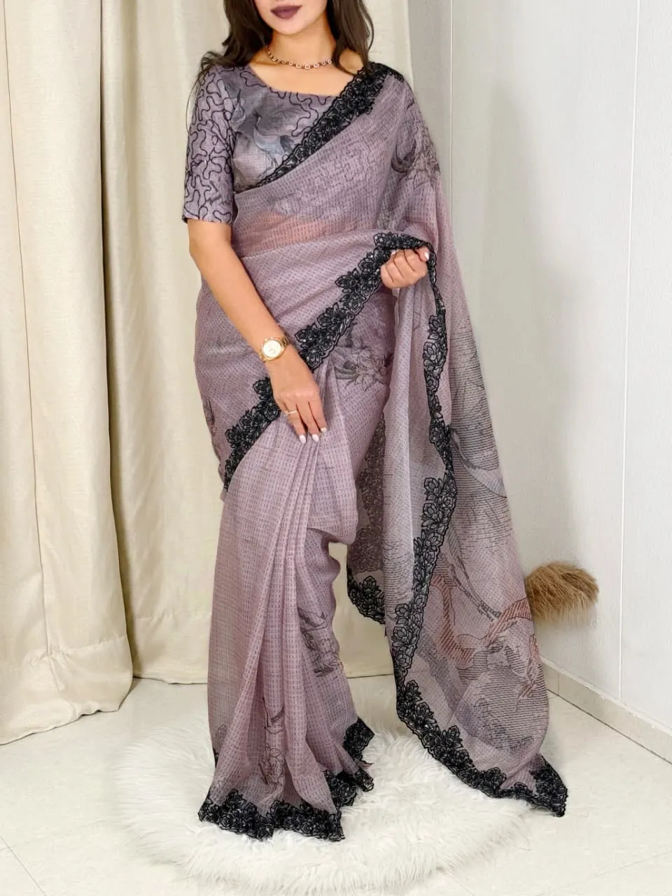 Party Organza Saree with Sequence Border