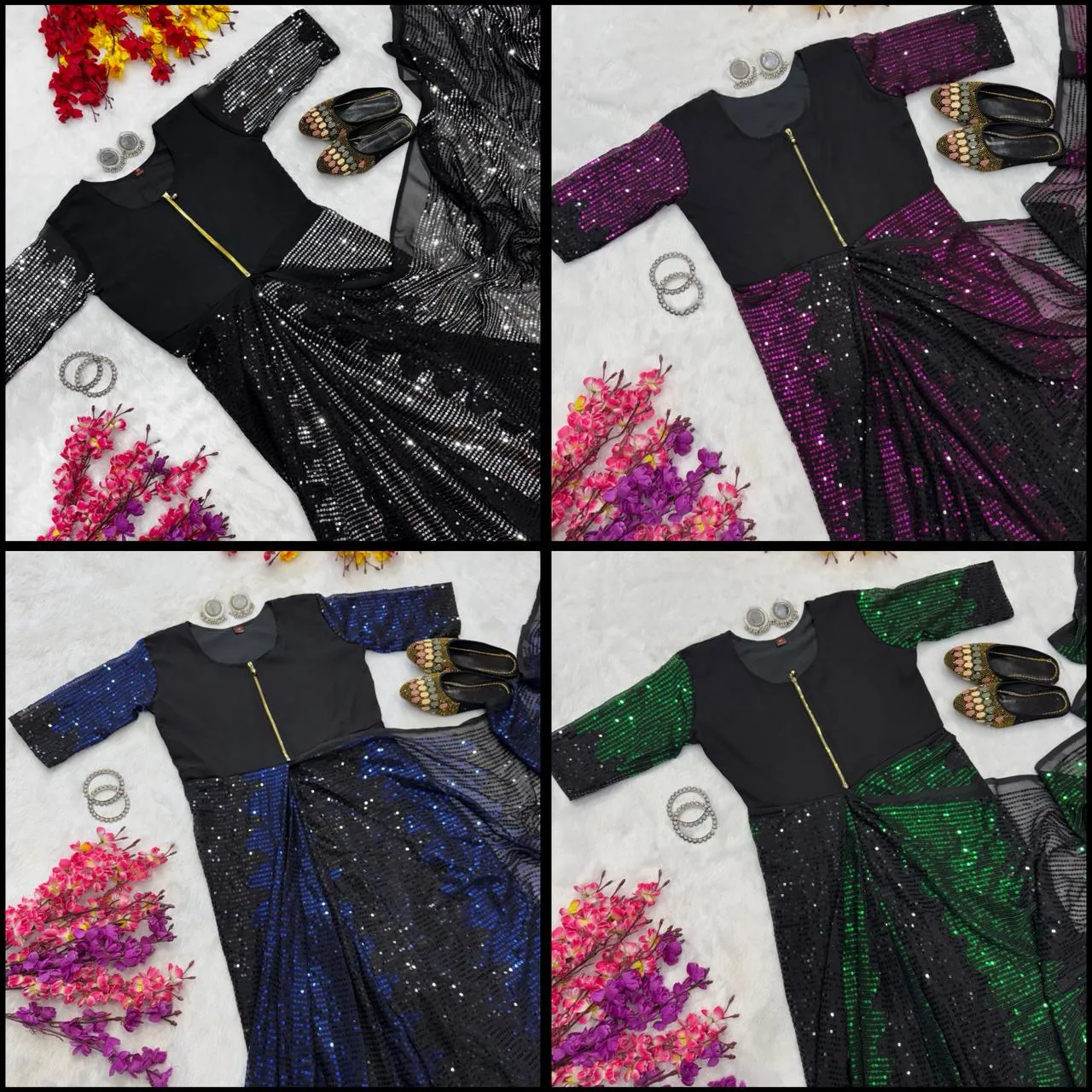 Party Zip and Go Saree with Purple Sequence work