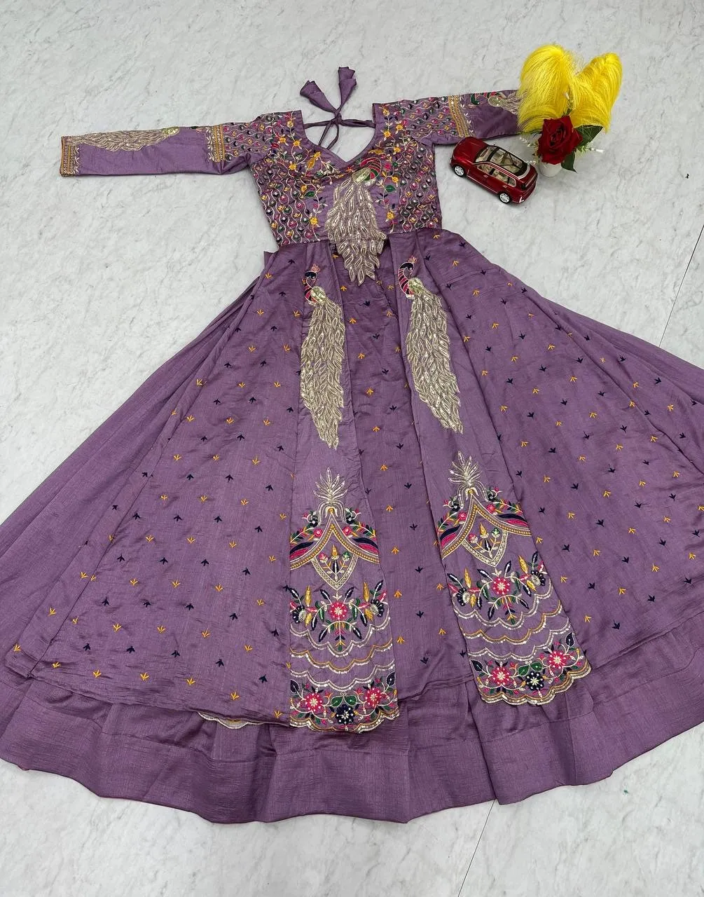 Pastel Color Stylish Long Blouse Lehenga Set