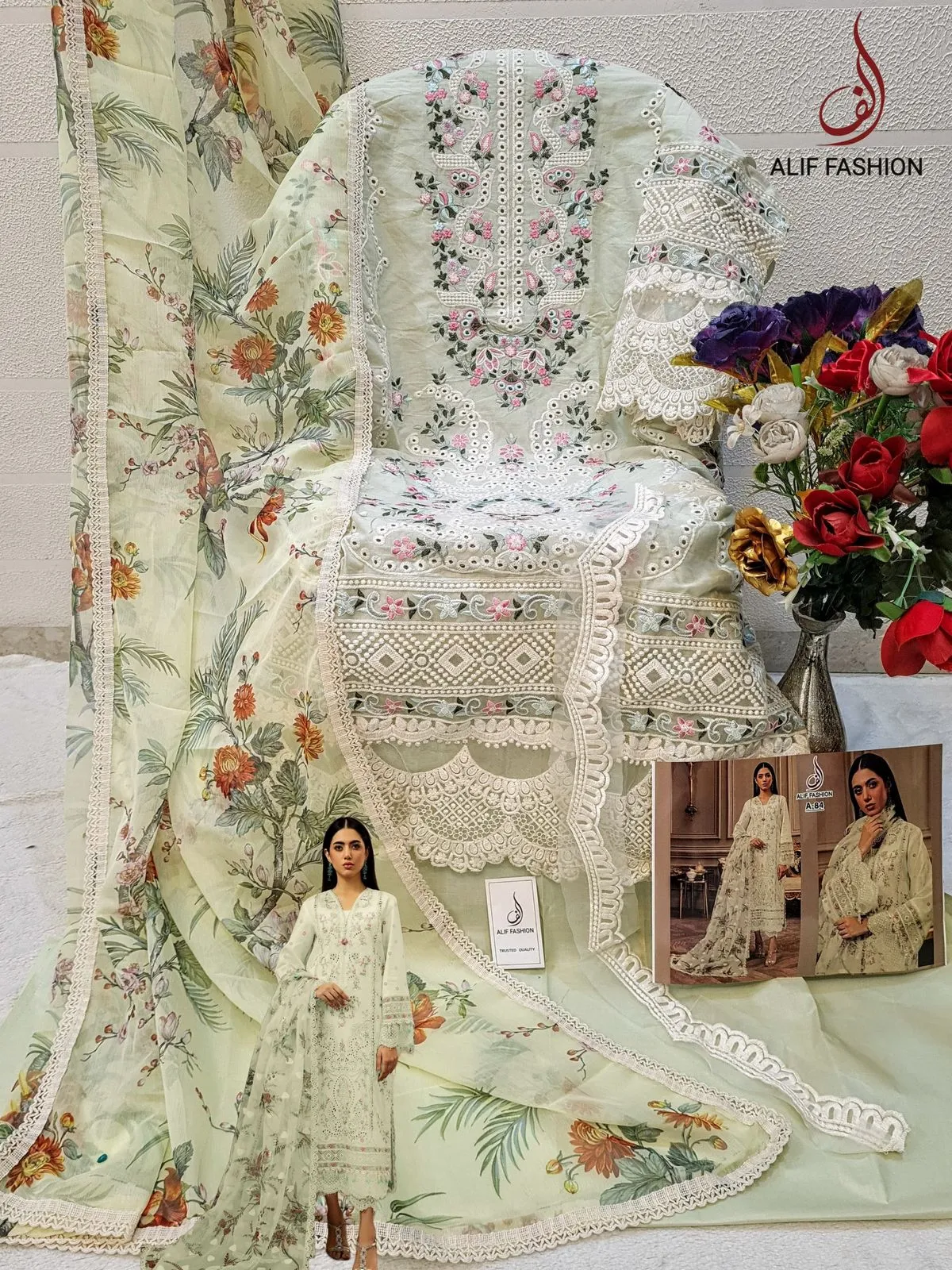 Pastel Green Embroidery Pakistani Suit