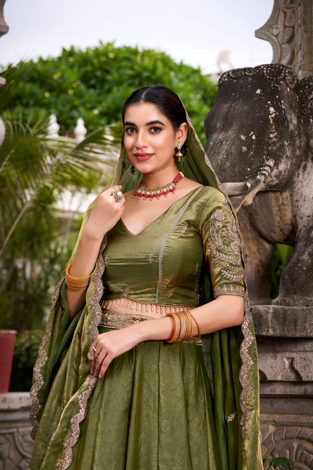 Pastel Mint Green Shiny Party Lehenga