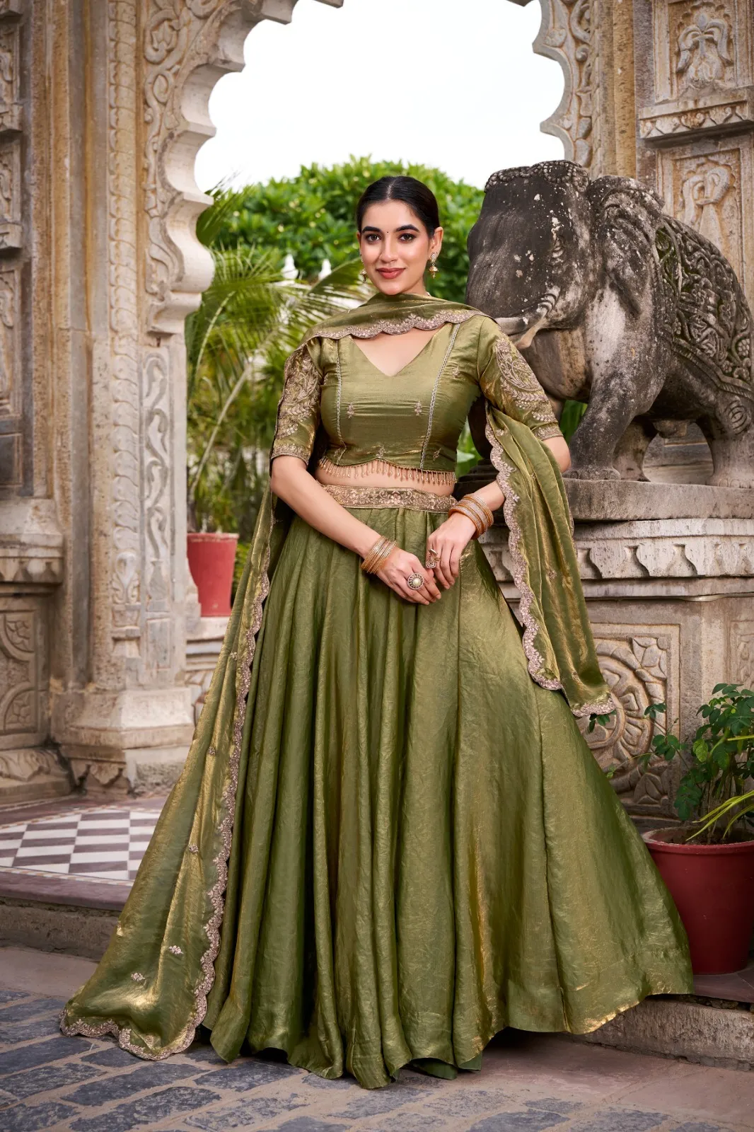 Pastel Mint Green Shiny Party Lehenga