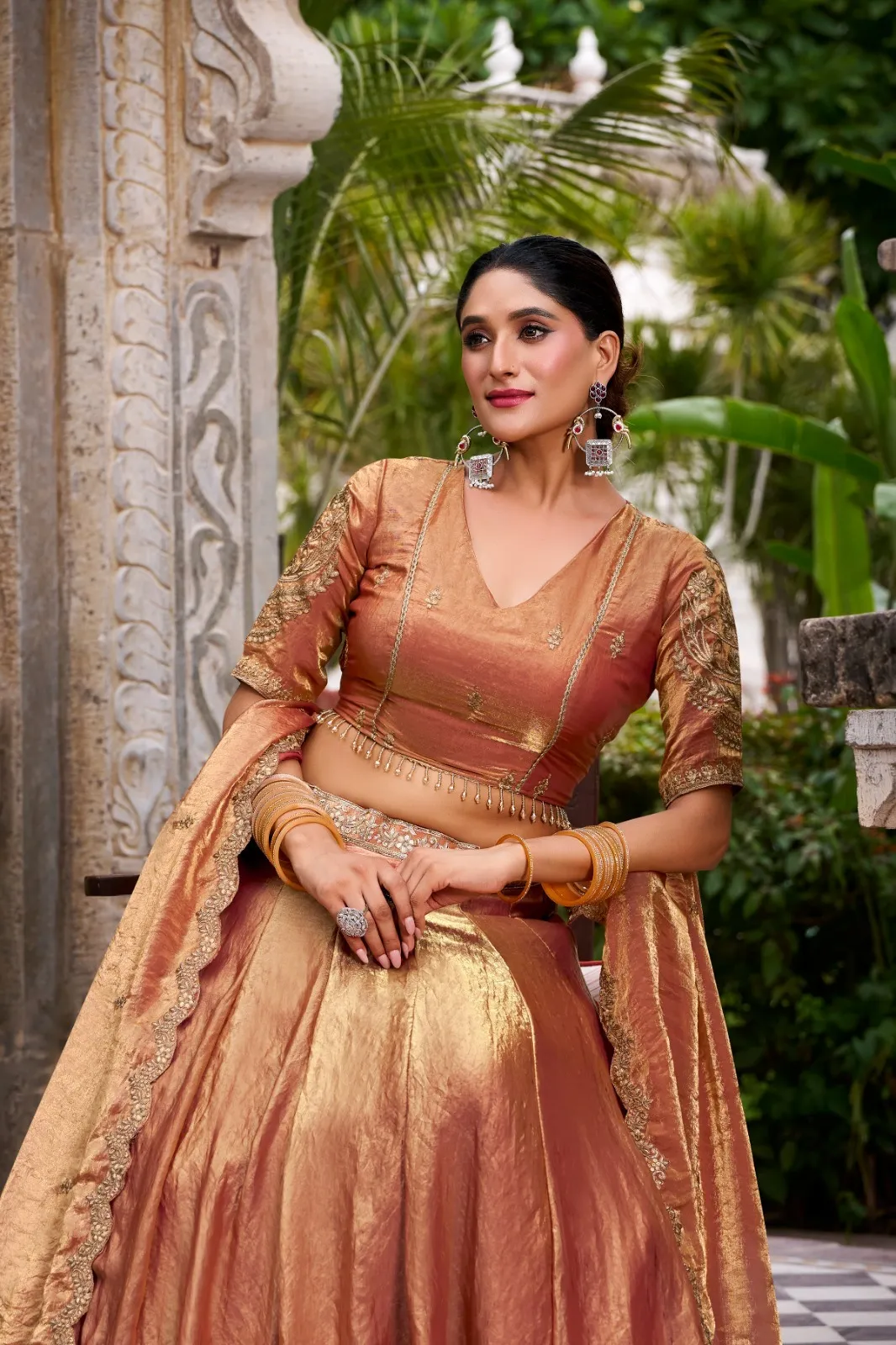 Pastel Orange Shiny Party Lehenga