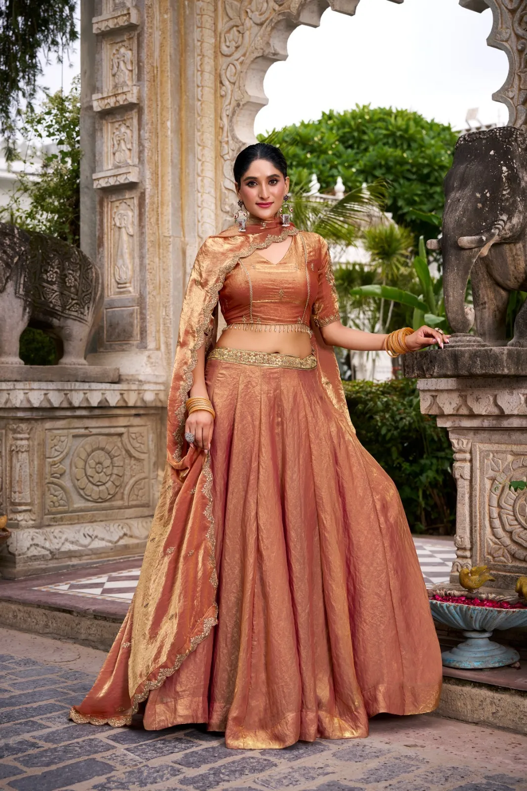 Pastel Orange Shiny Party Lehenga