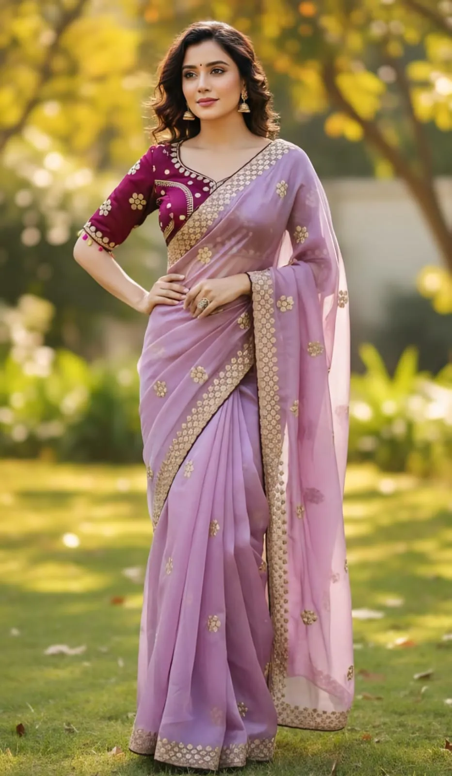 Pastel Purple Embroidery Saree with Readymade Blouse