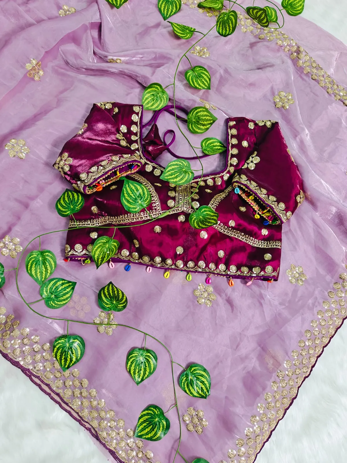 Pastel Purple Embroidery Saree with Readymade Blouse