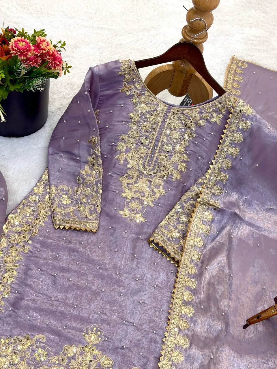 Pastel purple Pakistani Plazzo set
