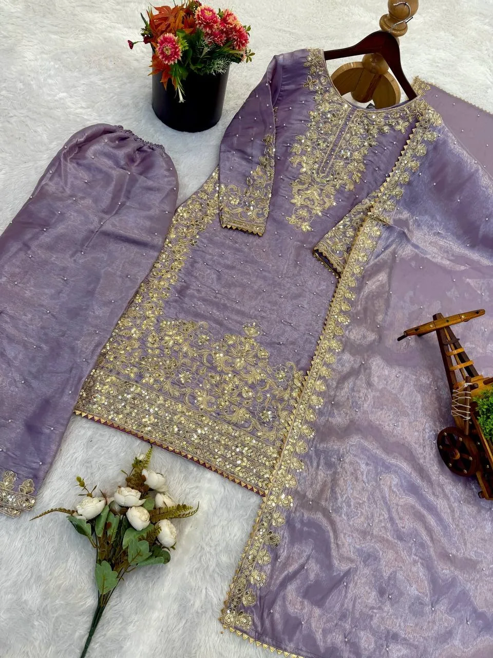 Pastel purple Pakistani Plazzo set