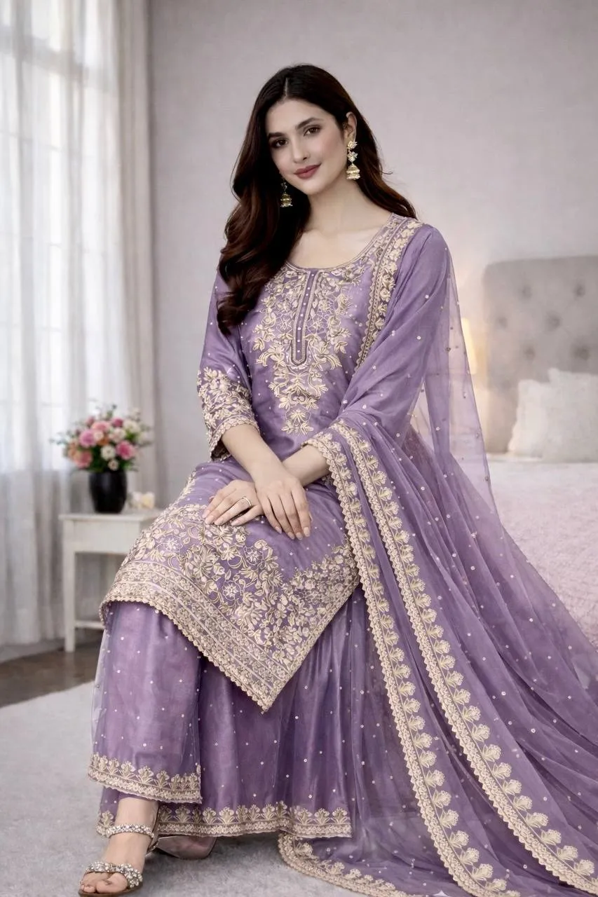 Pastel purple Pakistani Plazzo set