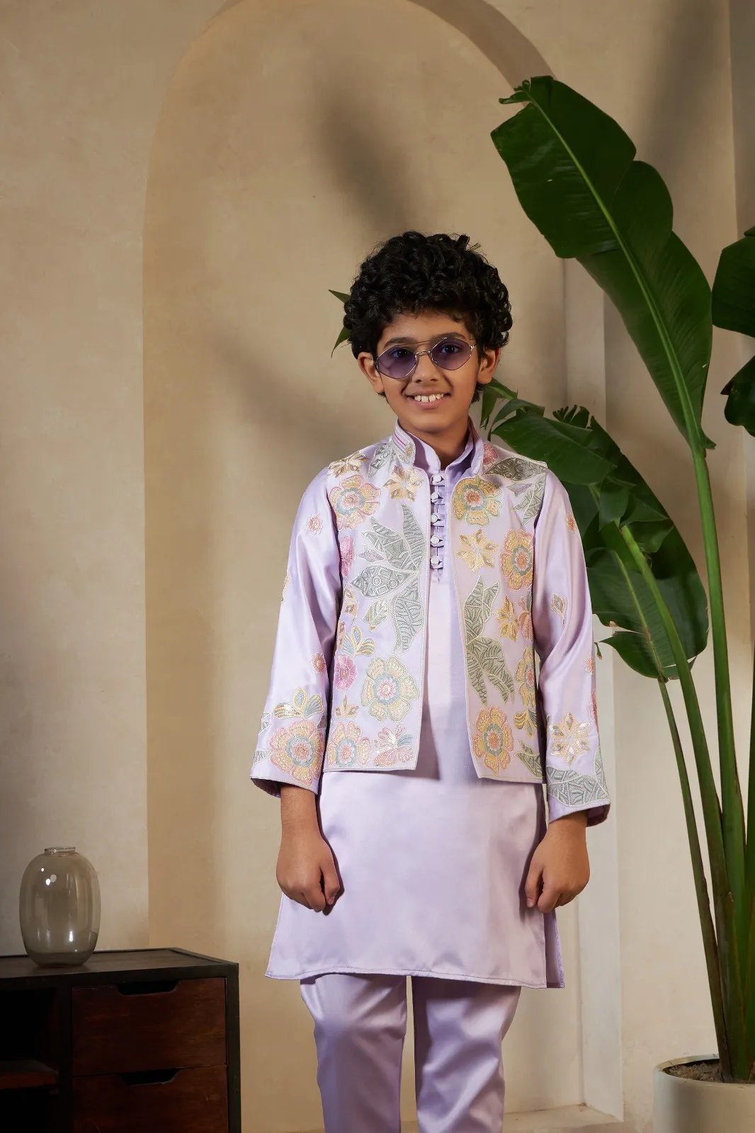 Pastel Purple small boys wedding kurta with koti
