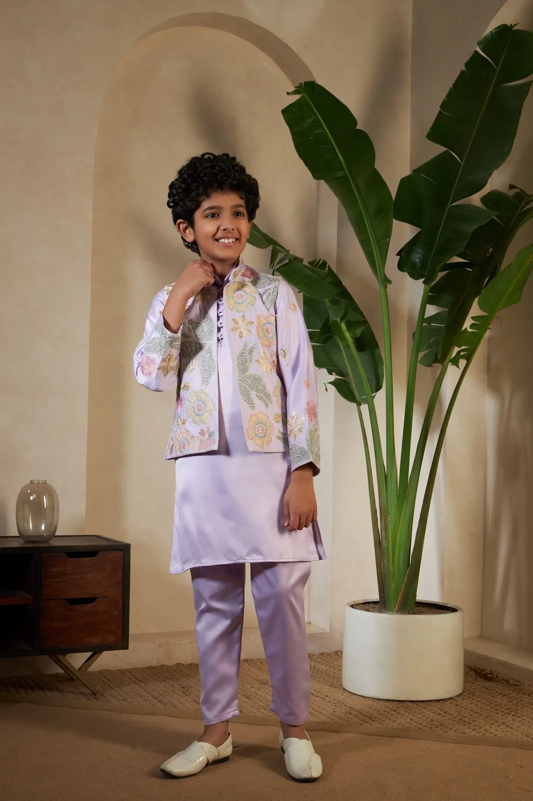 Pastel Purple small boys wedding kurta with koti