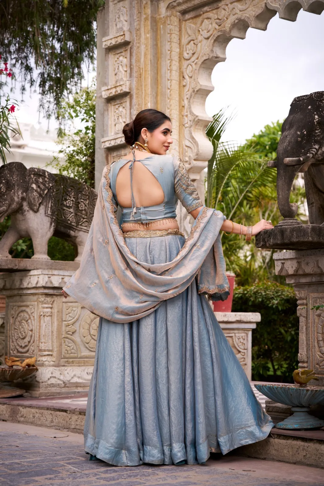 Pastel Sky blue Shiny Party Lehenga