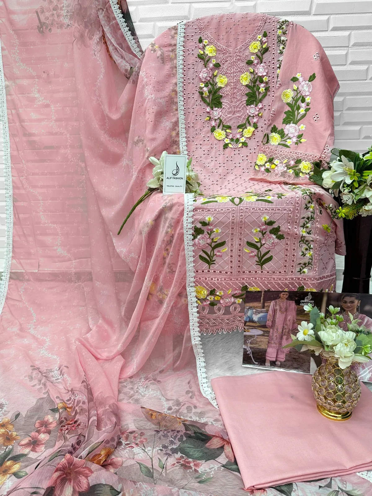 Pink Cotton Pakistani Suit for Women